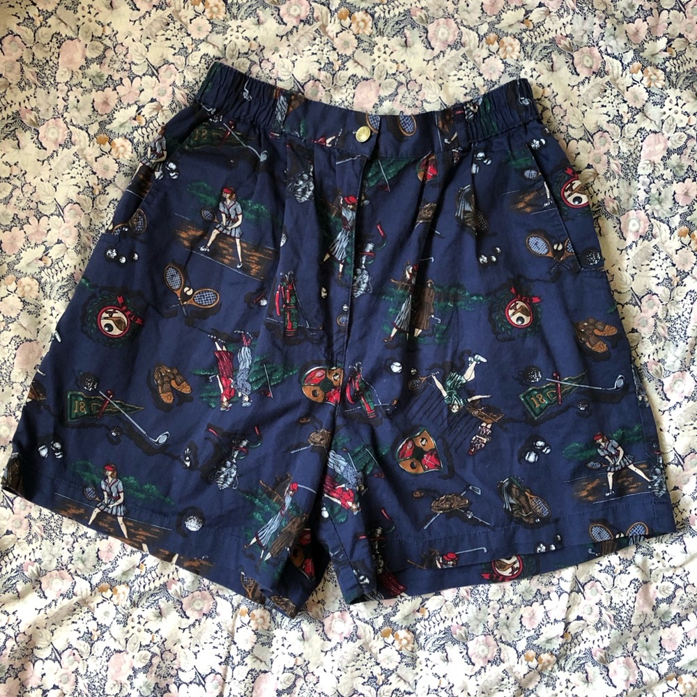 Vintage Line Up Navy Golf Print Cotton Shorts Small / medium Tennis Country club